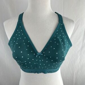 Cacique Teal Polka Dot Unlined Full Coverage Wireless Bra Lace Racerback 40D